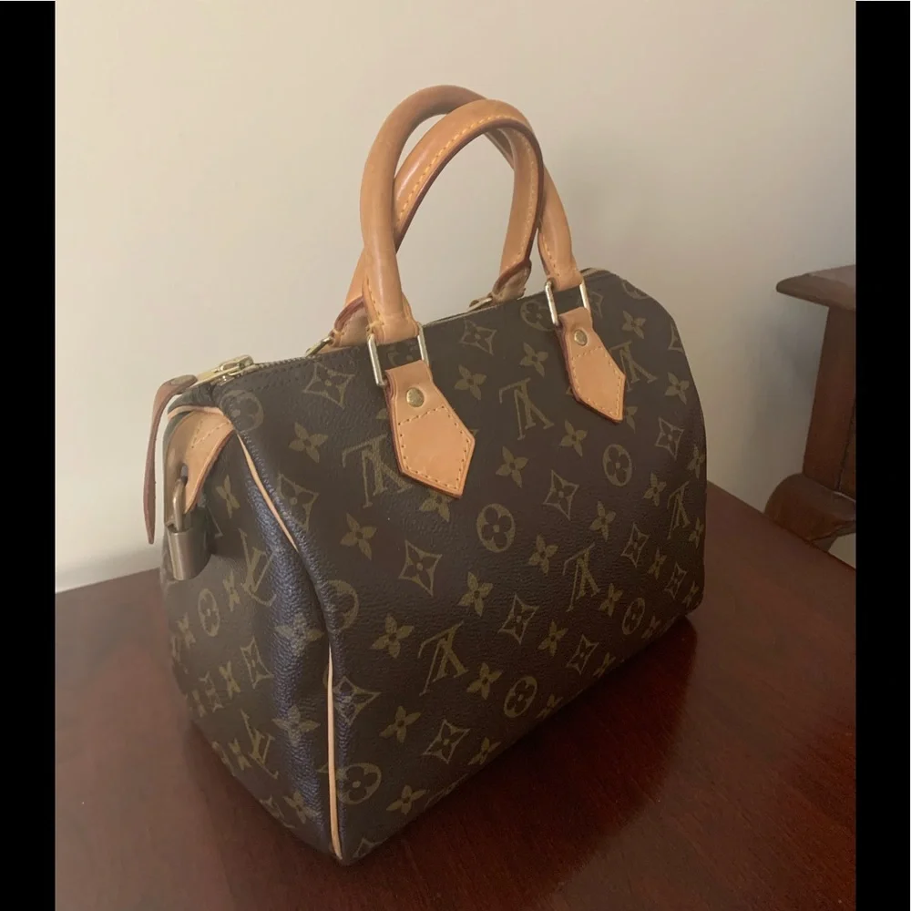 Louis Vuitton Monogram Speedy 25 Satchel in Brown and Tan Leather